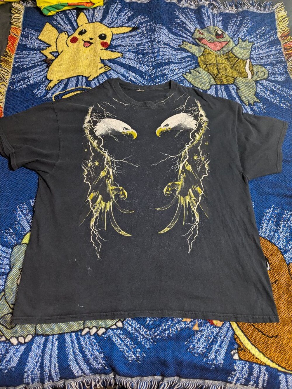 Vintage Y2K Eagle Lightning Black T-Shirt sz 2XL